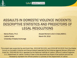Assaults in Domestic Violence Incidents: Descriptive Statistics and Predictors of Legal Resolutions by Marny Rivera